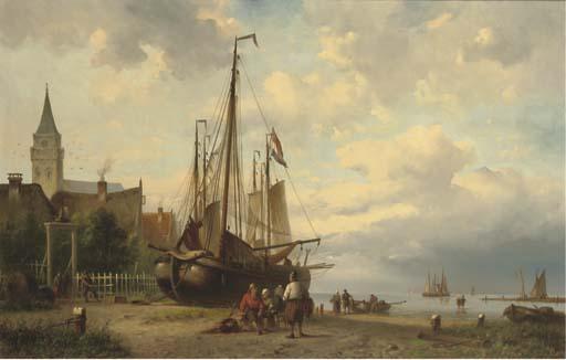N.M. Wijdoogen - Fishermen along a shoreline by a village