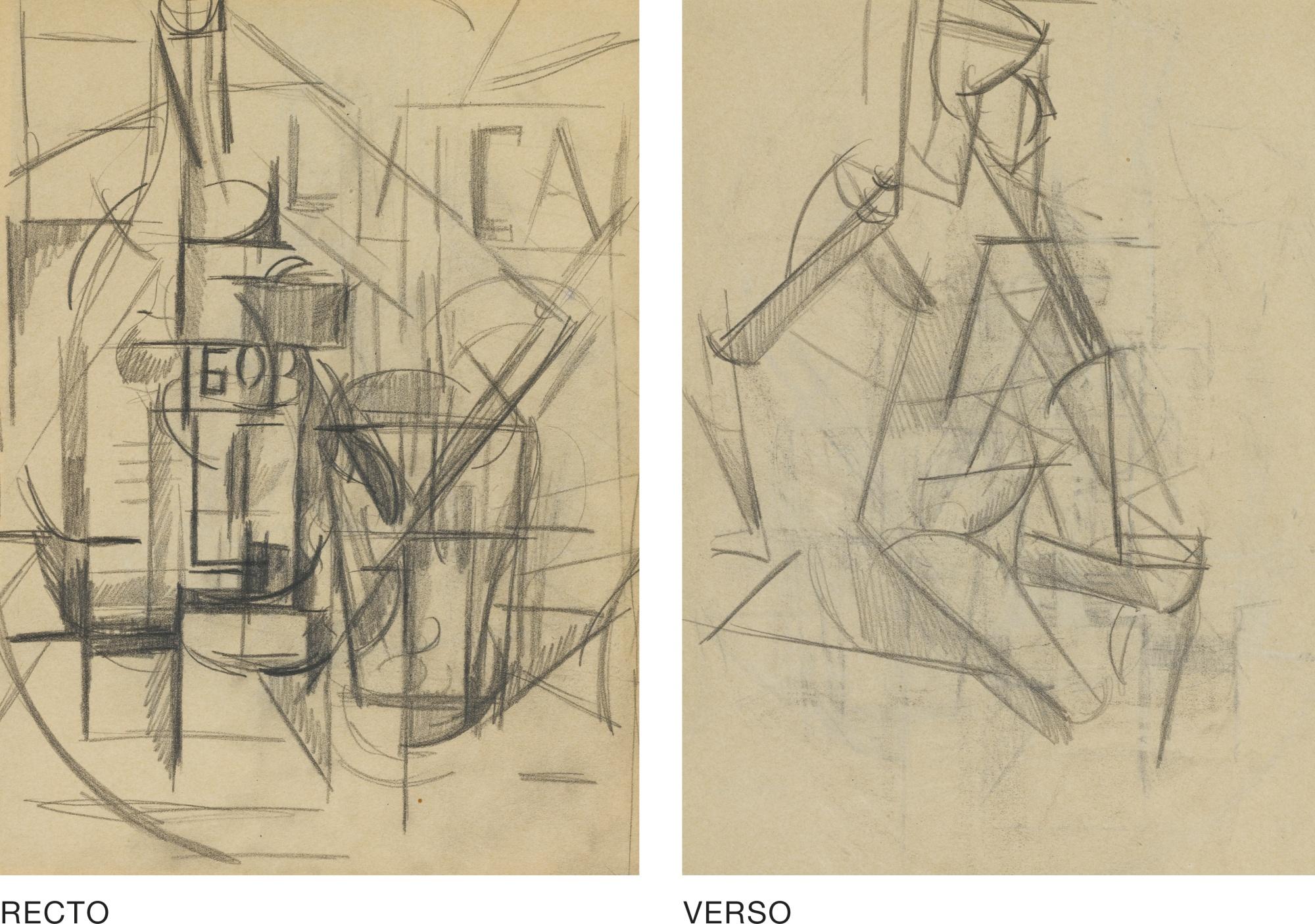 Nadezhda Andreevna Udaltsova - Still Life With Bottle (A Double-Sided Drawing)