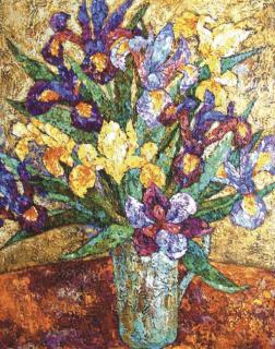 Nadezhda Stupina - Assorted irises in a vase, on a table