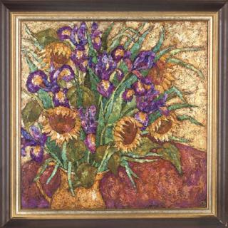 Nadezhda Stupina - Irises and sunflowers in a yellow jug, on a table