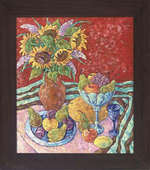 Nadezhda Stupina - Sunflowers And Fruit On A Table
