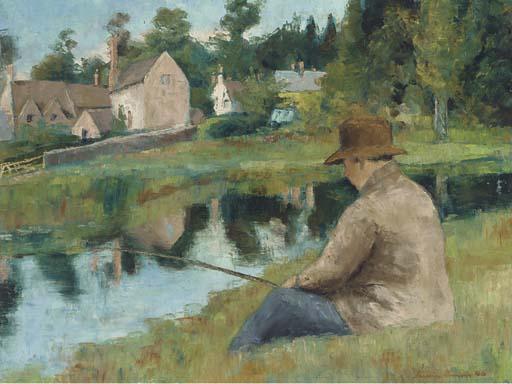 Nadia Benois - The Artist\'S Husband, Iona, Fishing, Near Bibury, Gloucestershire