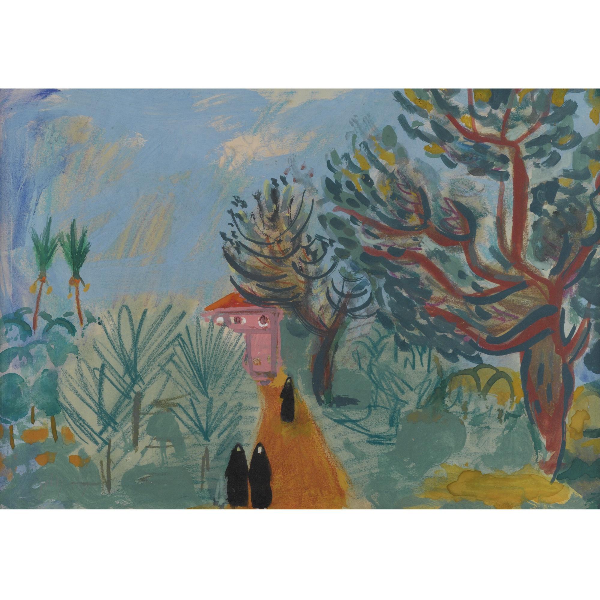 Nahum Gutman - Seated Woman Reading; Figure In Landscape; Three Figures On A Path: 3 Works