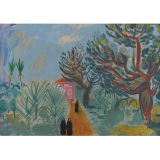 Nahum Gutman - Seated Woman Reading; Figure In Landscape; Three Figures On A Path: 3 Works