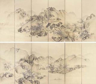 Nakabayashi Chikkei - Landscape with grove of flowering plum trees