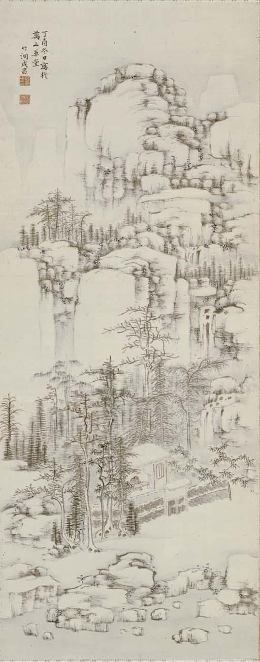 Nakabayashi Chikuto - Chinese scholar in a mountain pavilion