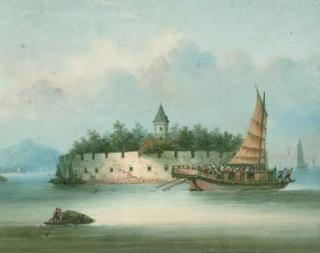 Namcheong - A Junk before Dahangjiao Fort; and A Junk before a temple