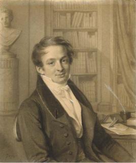 Nancy Mérienne - Portrait D\'Un Homme Assis À Un Bureau, À Mi-Corps, Une Bibliothèque Au Fond