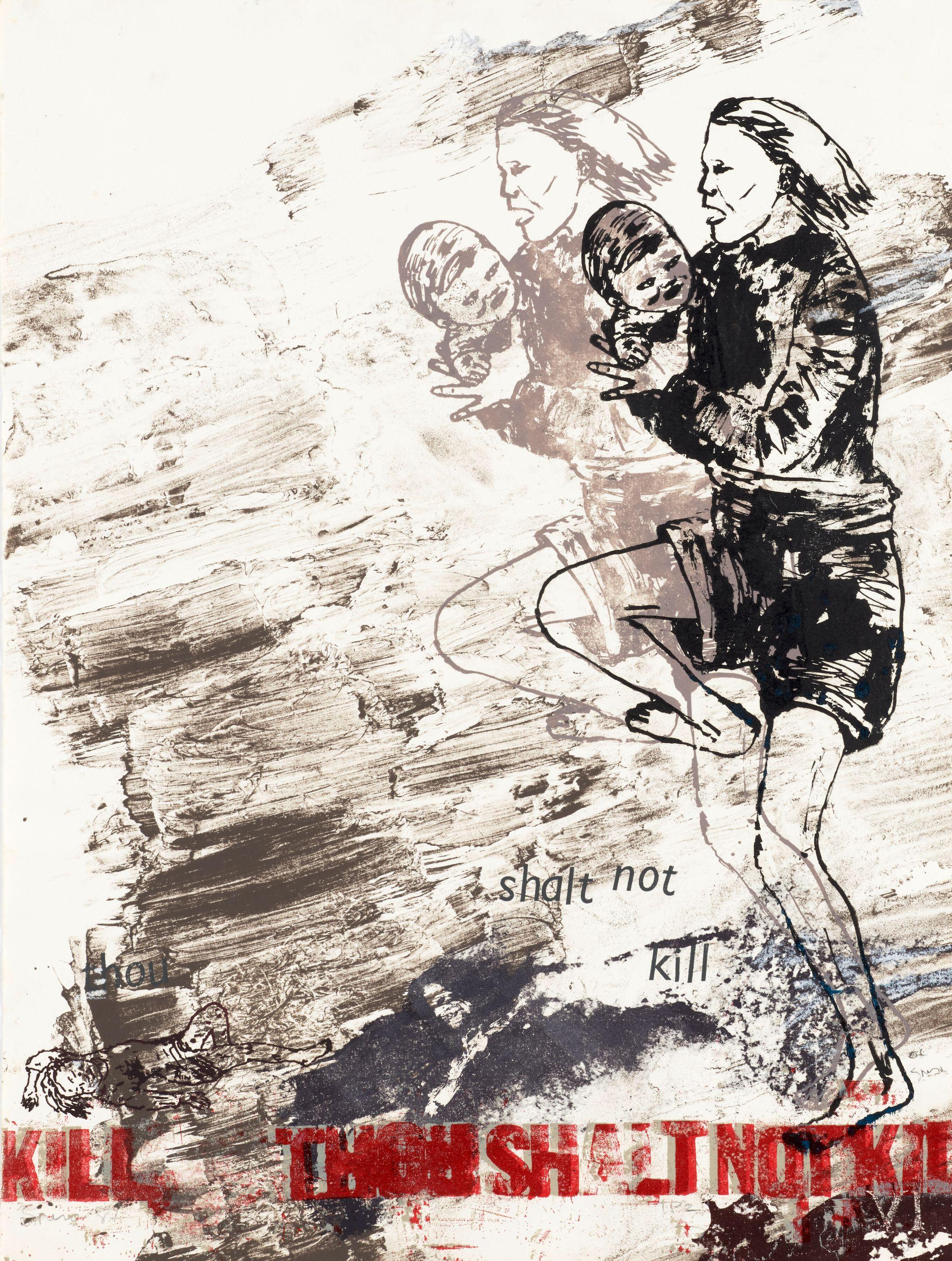 Nancy Spero - Thou Shalt Not Kill, plate VI from the Ten Commandments Portfolio