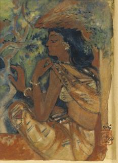 Nandalal Bose - Nulia Tribeswoman Seated Outside A Forest Hut