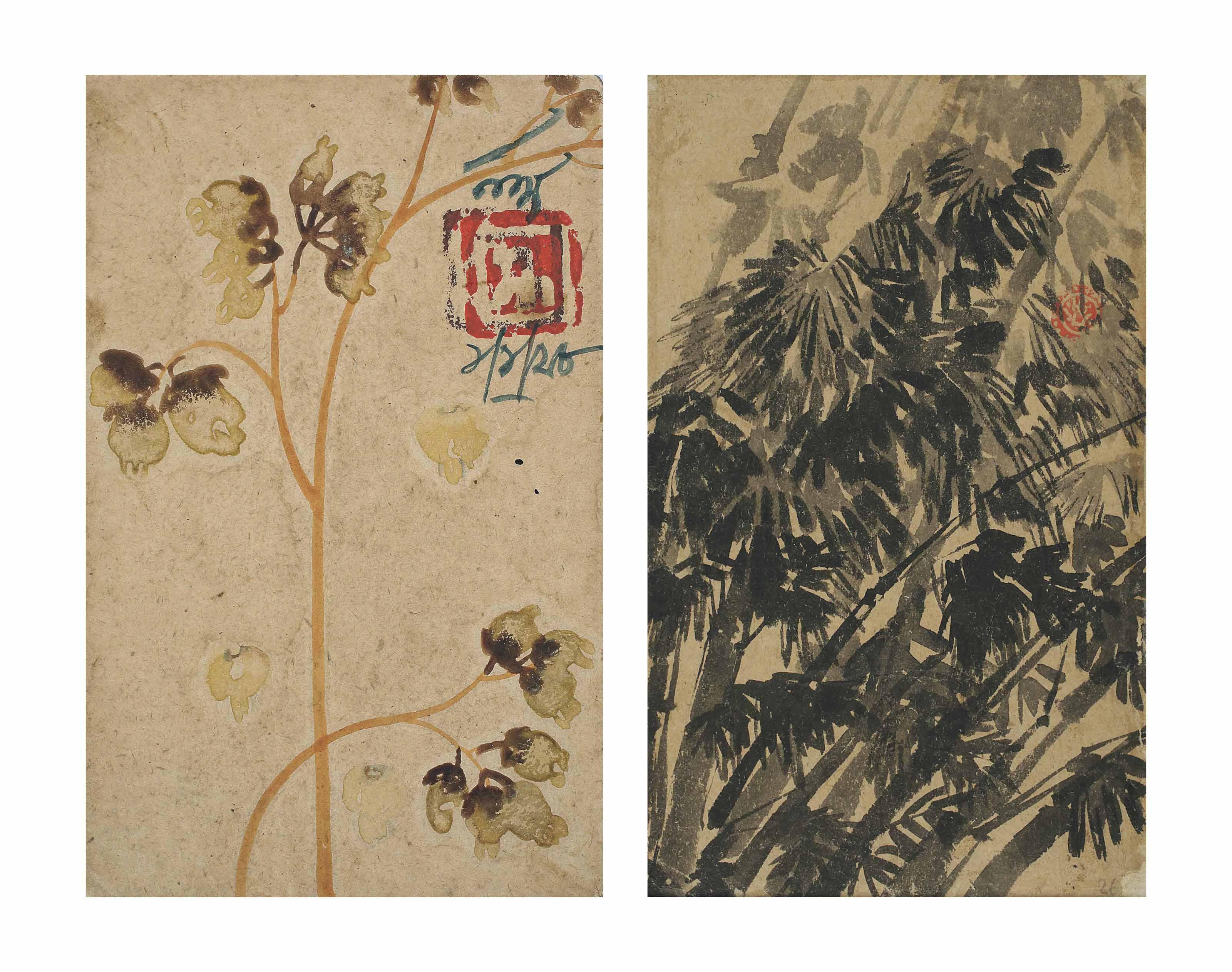 Nandalal Bose - Untitled (Cotton Flowers); Untitled (Bamboo Shoots)