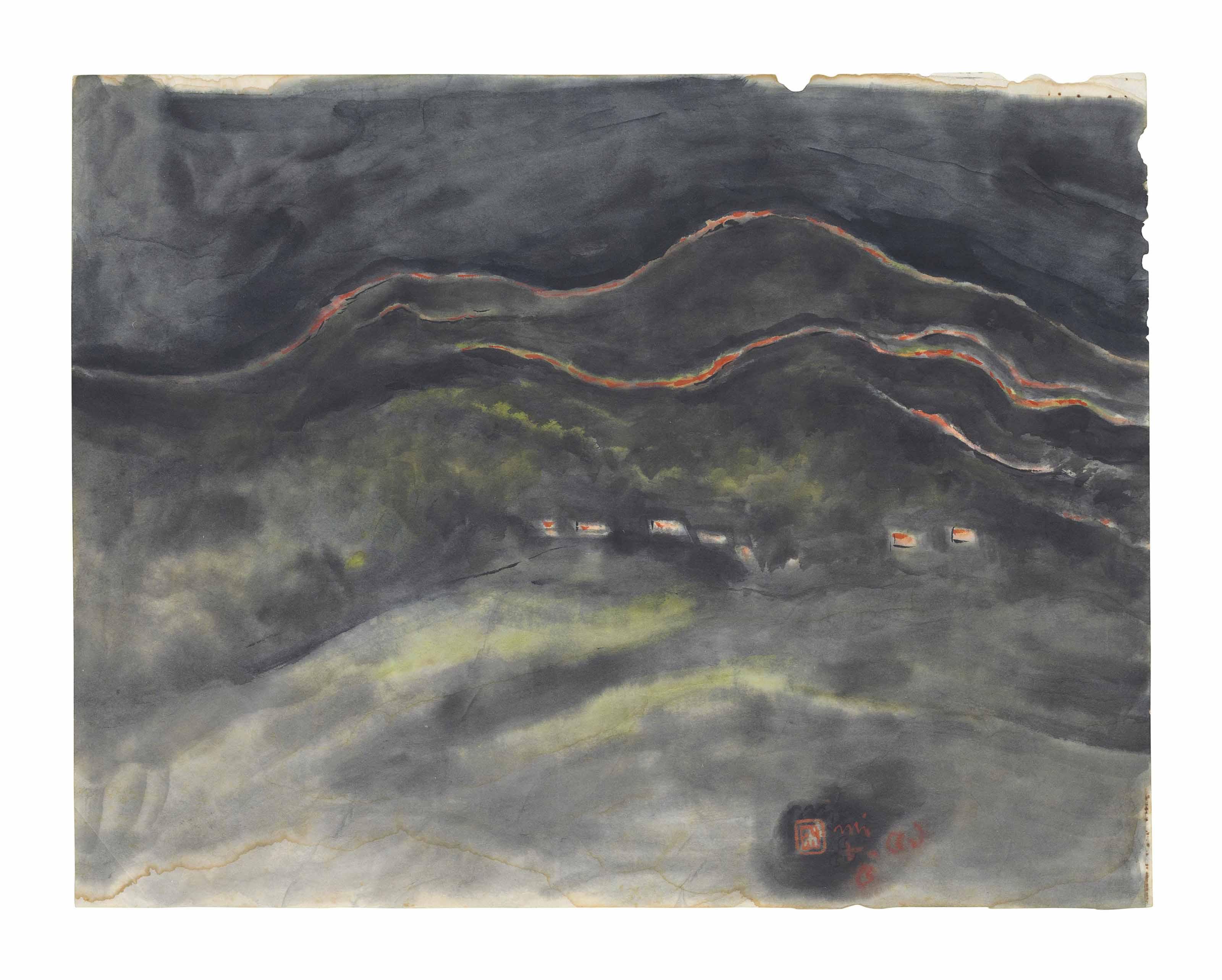 Nandalal Bose - Untitled (Hills With Huts)