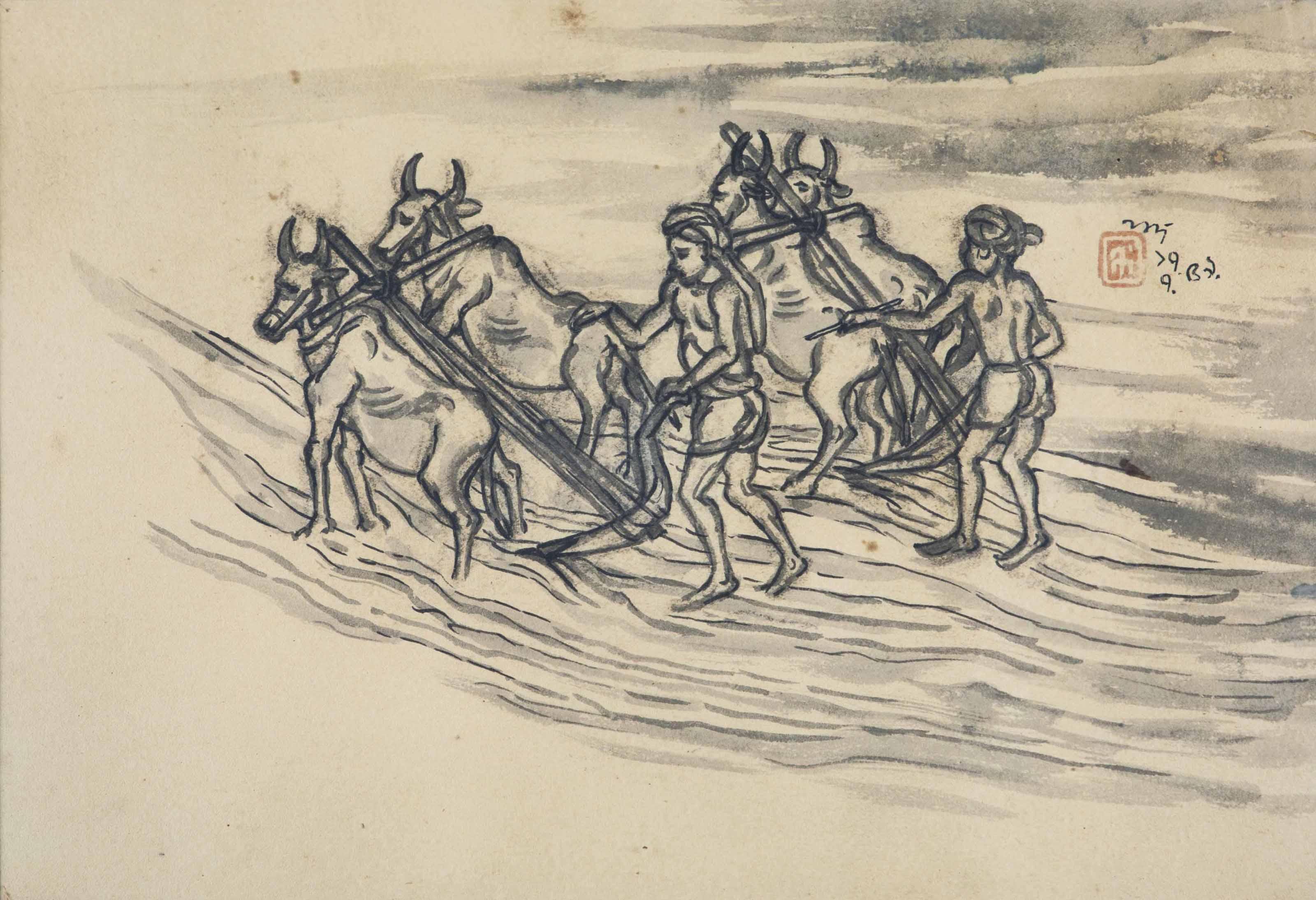 Nandalal Bose - Untitled (Ploughing)