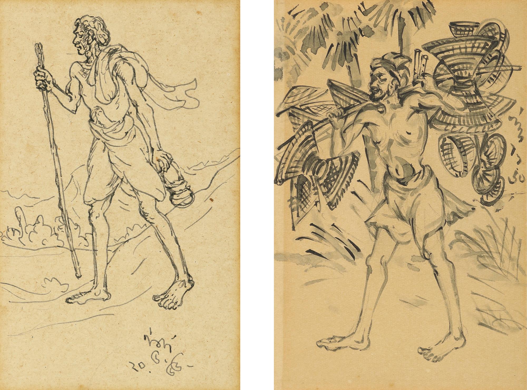 Nandalal Bose - Untitled (Seller Of Bambooware); Untitled 