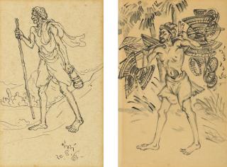 Nandalal Bose - Untitled (Seller Of Bambooware); Untitled 