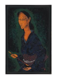 Naondo Nakamura - A woman in a blue kimono