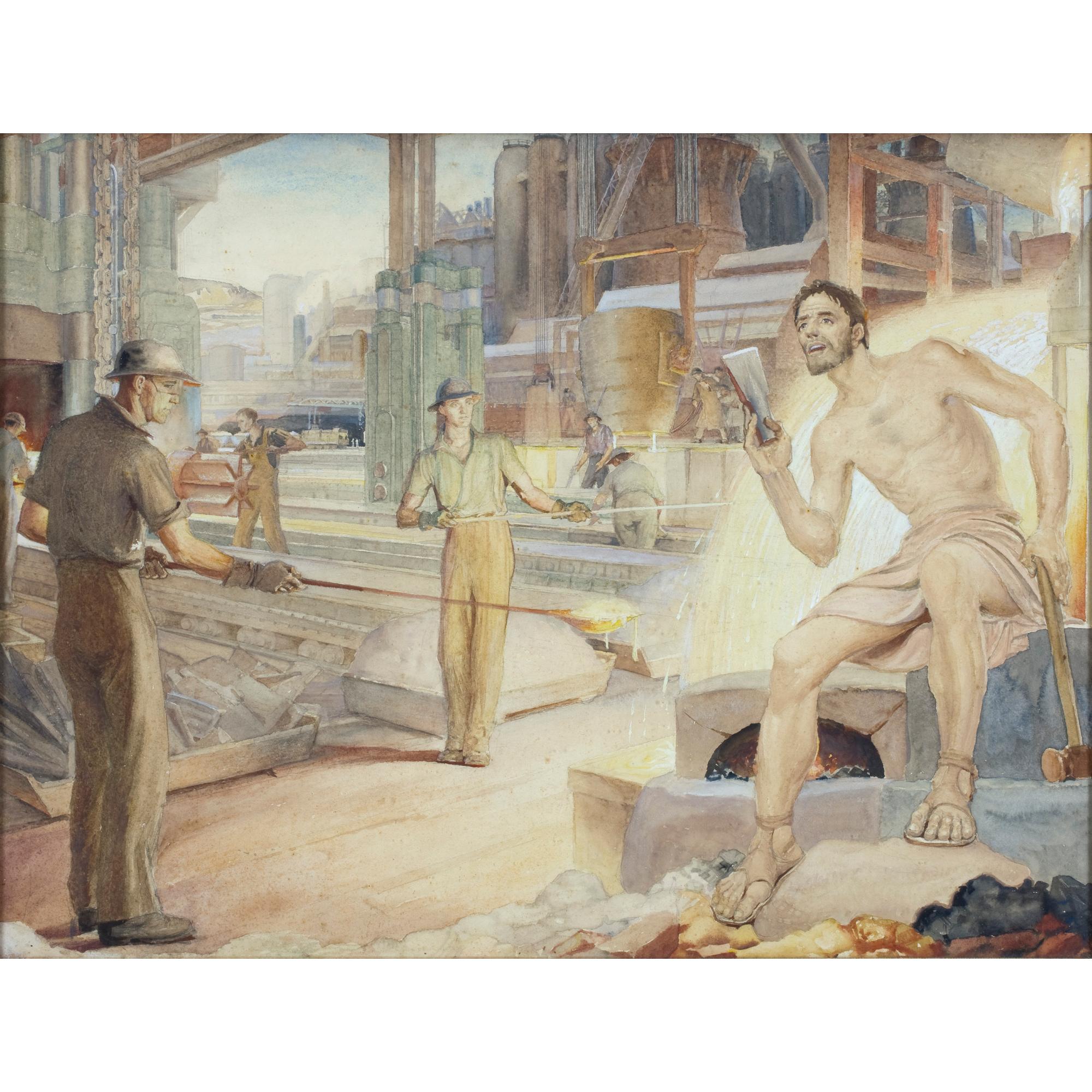 Napier Waller - Australian Steelmaking At The B.H.P. - Design For Mural, Australia House, London