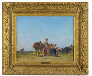 Narcisse Berchère - Campement De Chameliersnarcisse Berchère ; Camel Riders Camp ; Signed And Dated Lower Right 1869 ; Oil On Panel