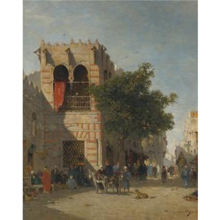 Narcisse Berchère - French A Busy Street, Cairo