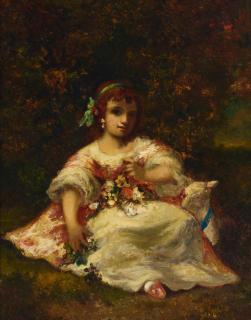 Narcisse Virgile Diaz De La Peña - A portrait of the artist\'s daughter 18 x 14 1/8in (45.8 x 36cm)