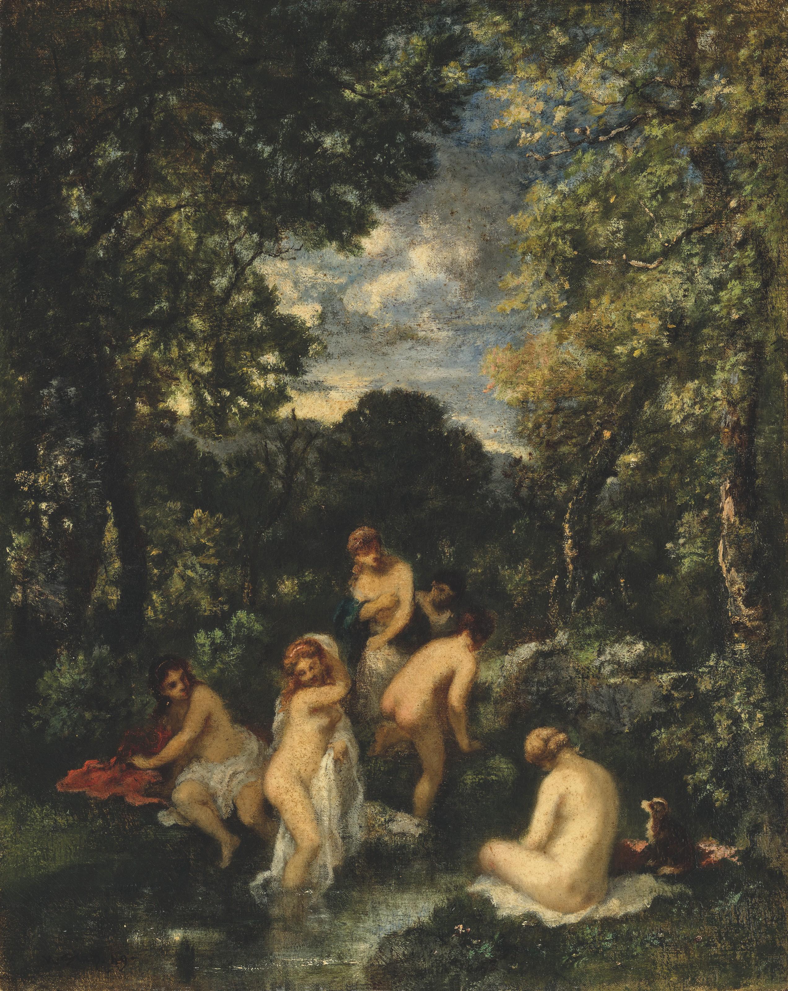 Narcisse-Virgile Diaz De La Peña - Bathers in a forest stream
