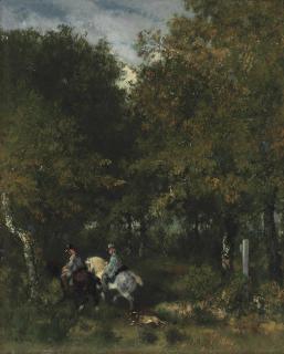 Narcisse-Virgile Diaz De La Peña - Deux cavaliers chevauchant en forêt
