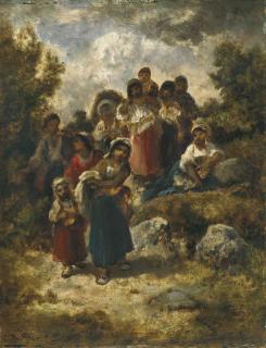 Narcisse-Virgile Diaz De La Peña - Dix bohémiennes descendant un chemin