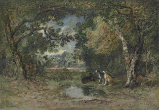 Narcisse-Virgile Diaz de la Peña - Dogs In A Barbizon Woodland