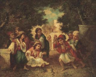 Narcisse Virgile Diaz De La Peña - Enfants turcs jouant avec un lézard