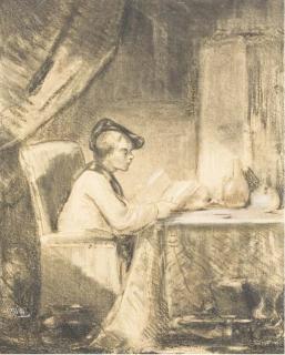 Narcisse Virgile Diaz de la Pena - Jeune Homme Assis À Son Bureau Tenant Un Livre À La Main