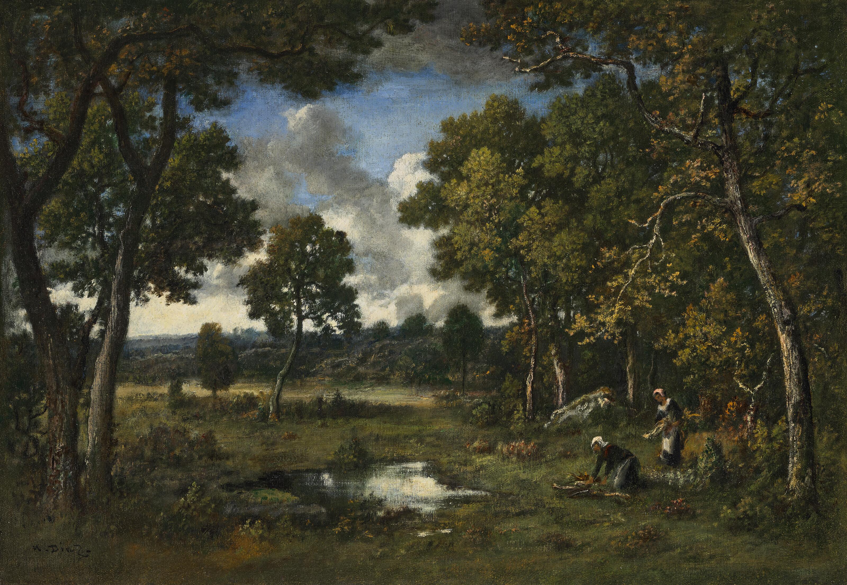 Narcisse-Virgile Diaz De La Peña - La bas d\'apremont, deux bûcheronnes près de deux mares