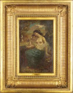 Narcisse Virgile Diaz De La Peña - Mother And Child Admiring A Flower