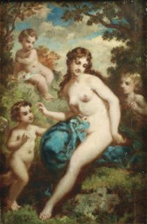 Narcisse Virgile Diaz De La Pena - Nymphe Désirée Par Trois Amoursnarcisse Virgile Diaz De La Pena ; Nymph With Three Putti ; Signed Lower Right ; Oil On Panel