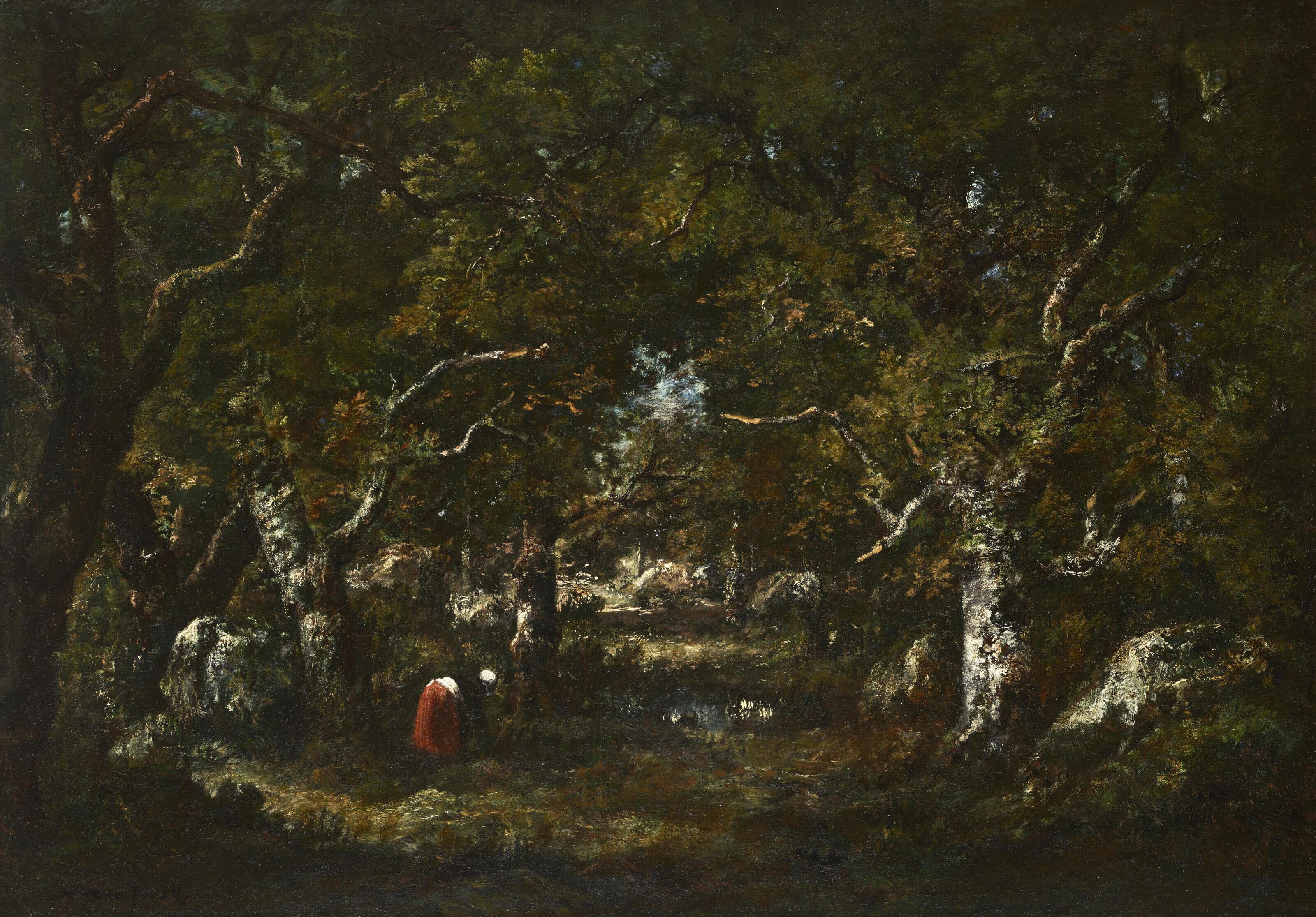 Narcisse-Virgile Diaz De La Peña - Vieux chênes, rochers, fagotière et petite mare