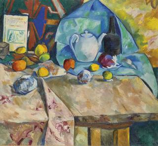 Natalia Goncharova - Still life with teapot and oranges