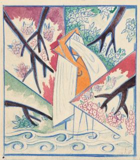 Natalia Gontcharova - Baigneuse dans un paysage.