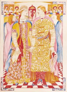 Natalia Gontcharova - Design for a book illustration - The Marriage