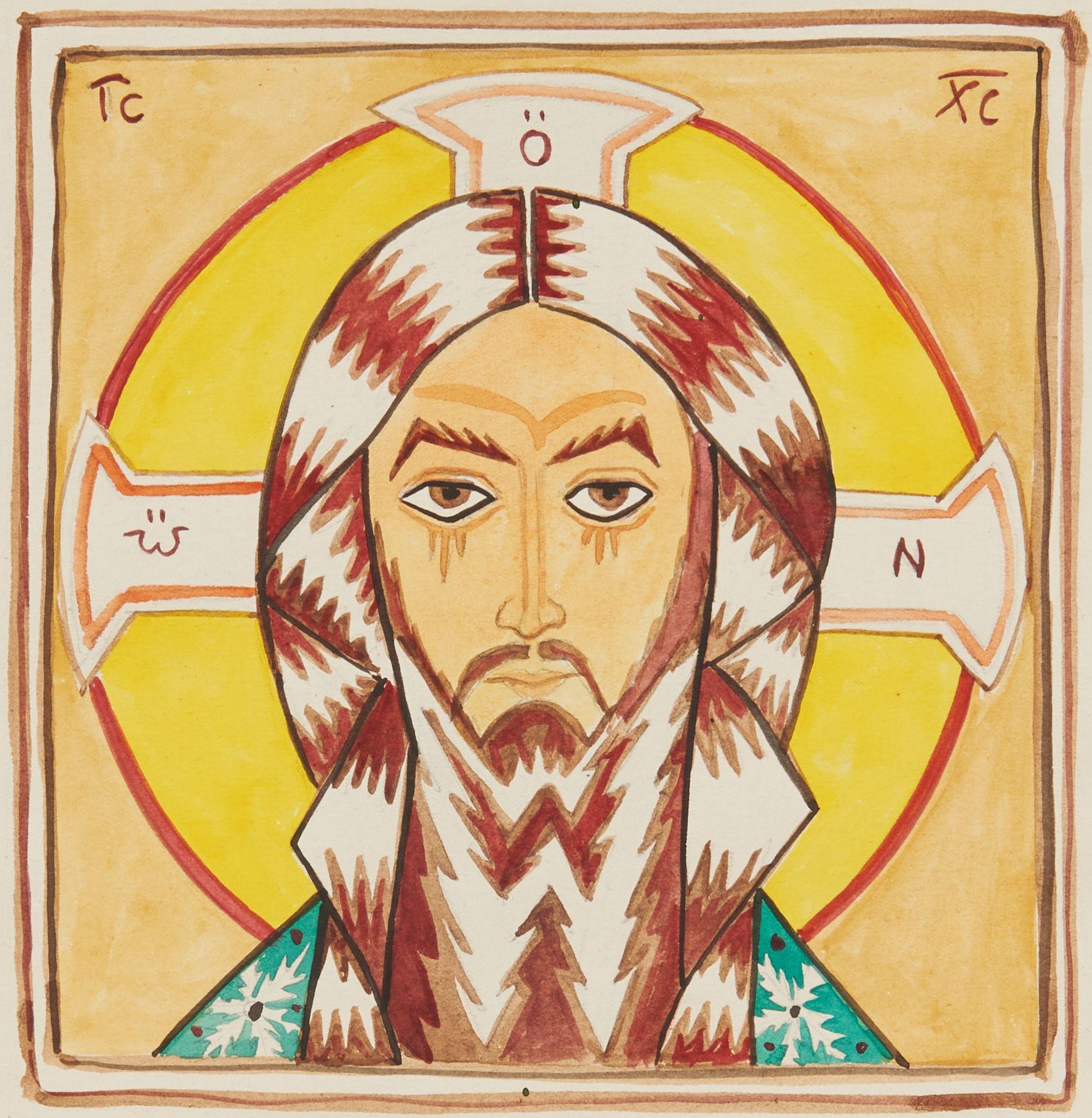 Natalia Sergeevna Goncharova - Christ, Preparatory Design for Ballets Russes Production, Liturgie 10 x 7 3/4 in. (25.4 x 19.3 cm) unframed