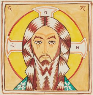 Natalia Sergeevna Goncharova - Christ, Preparatory Design for Ballets Russes Production, Liturgie 10 x 7 3/4 in. (25.4 x 19.3 cm) unframed