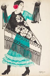 Natalia Sergeevna Goncharova - Flamenco Dancer with Castanets, Costume Design for Espagne or Triana