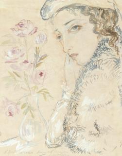 Natalia Sergeevna Goncharova - Portrait Of A Lady With Roses