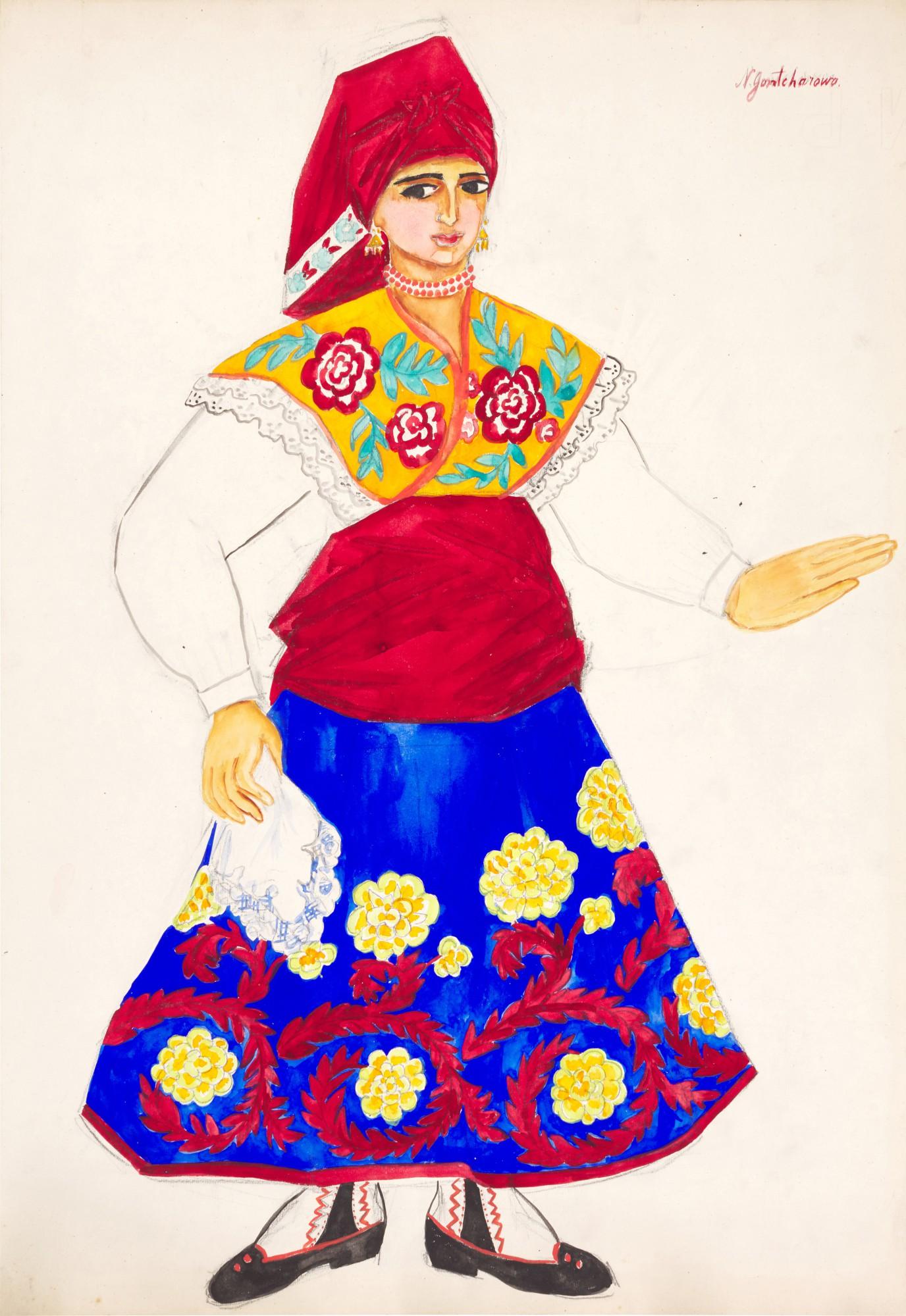 Natalia Sergeevna Goncharova - Spanish Woman with a Handkerchief, Costume Design for Espagne or Triana