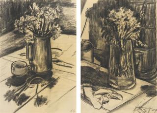 Natalia Sergeevna Goncharova - Two Still Lifes With Flowers In A Vase