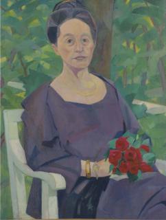 Nathan Altman - Portrait of a woman holding red roses