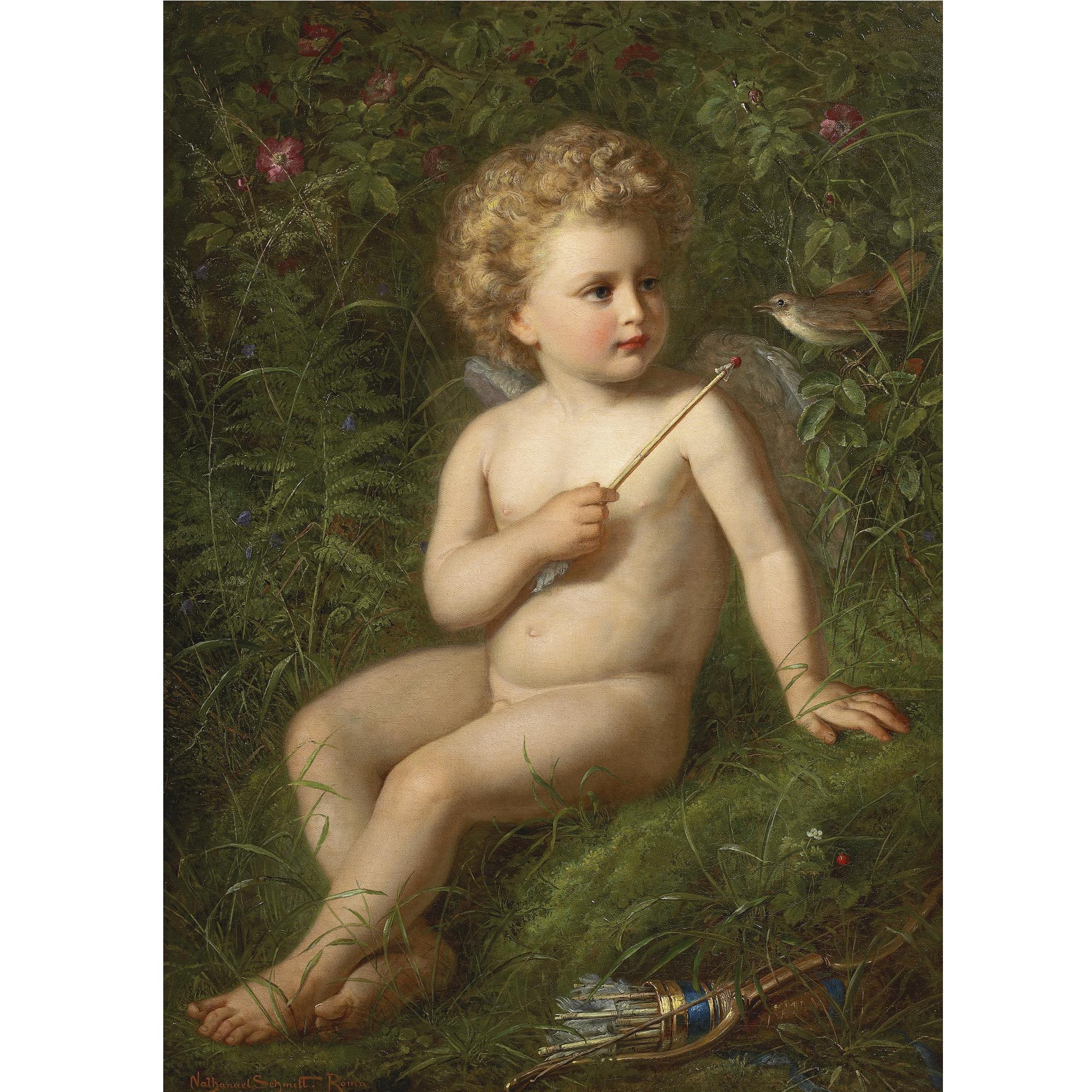 Nathanaël Schmitt - German Putto Feeding A Strawberry To A Bird
