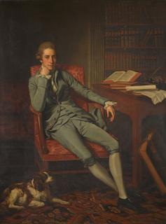 Nathaniel Dance, R. A. - Portrait of William Eden, 1st Lord Auckland (1744-1814), seated with his dog in a drawing room