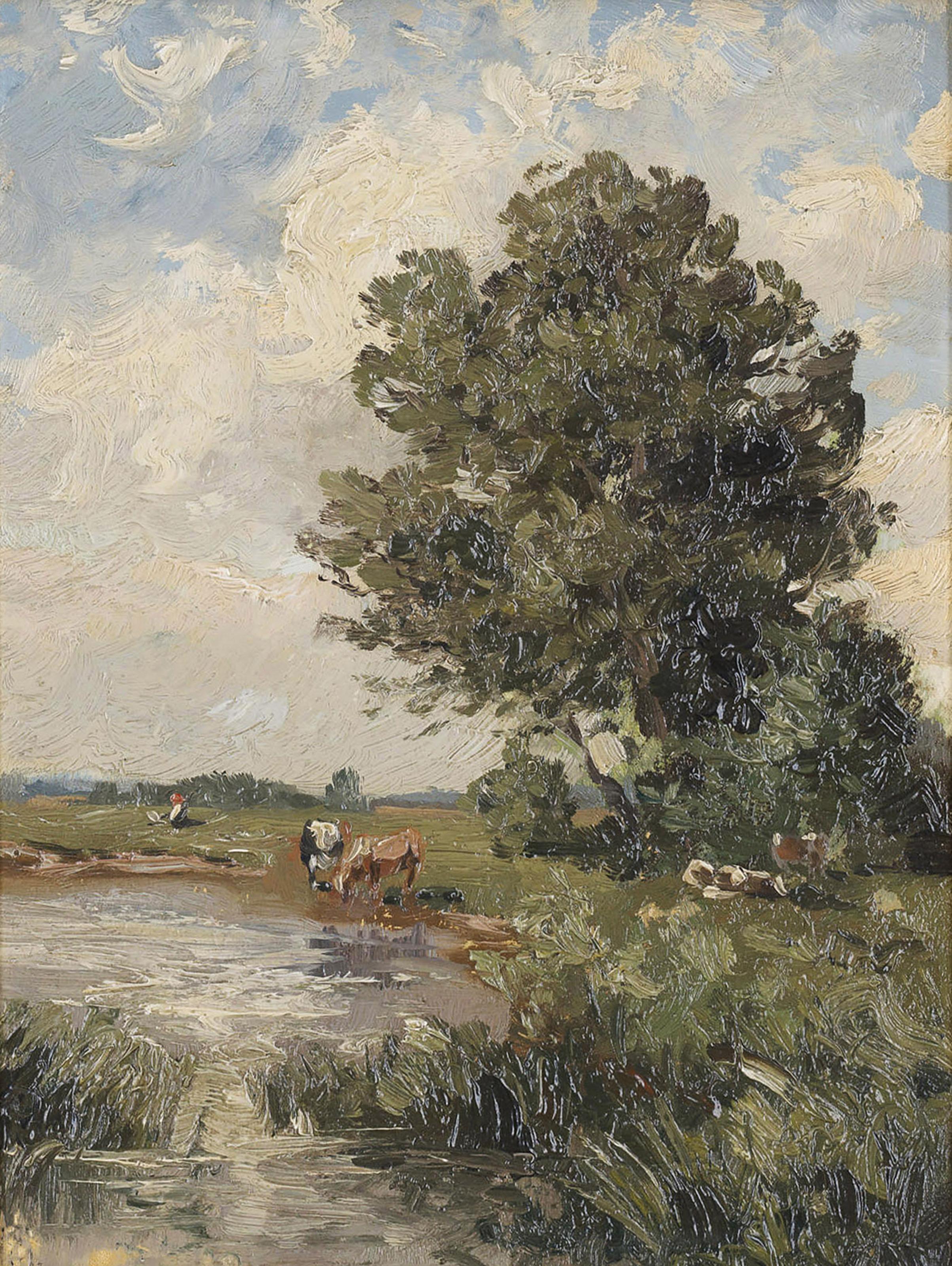 Nathaniel Hone, R.A. - A wooded river landscape with cattle