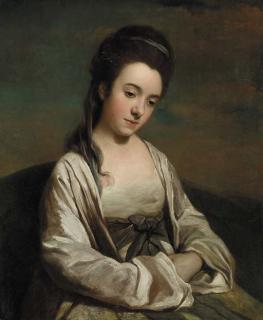 Nathaniel Hone, R.A. - Portrait of a lady, half-length, seated, in a pink and white gown