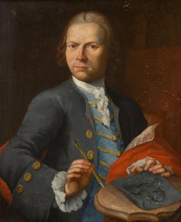 Nathaniel Hone, R.A. - Portrait Of An Artist Holding A Drawing, An Unfinished Canvas Beyond