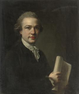 Nathaniel Hone, R.A. - Portrait of George Gostling, half-length, a drawing of the Madonna and Child in his right hand
